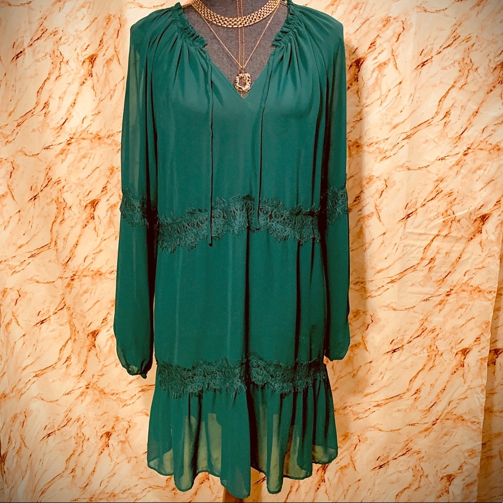 Gianni Bini Emerald Green Sheer Lacy Dress - Picture 2 of 10
